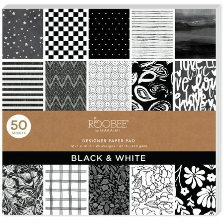 Roobee by Mara Mi Black and White Printed Scrapbook Paper, 50 Sheets, 25 Designs | Walmart (US)