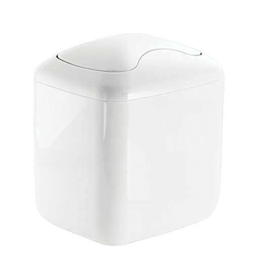 mDesign Plastic Square Mini Wastebasket Trash Can with Swing Lid for Bathroom Vanity, Makeup Table,  | Amazon (US)