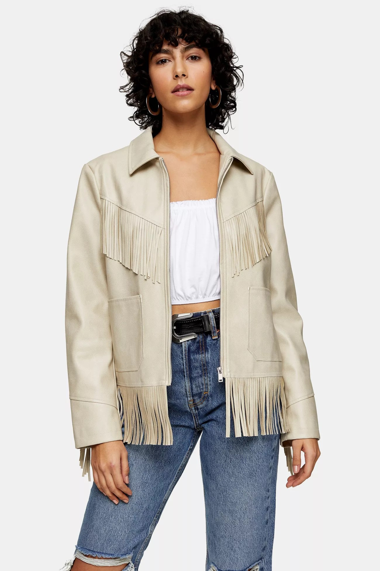 Ecru Faux Leather Fringe Jacket | Topshop US