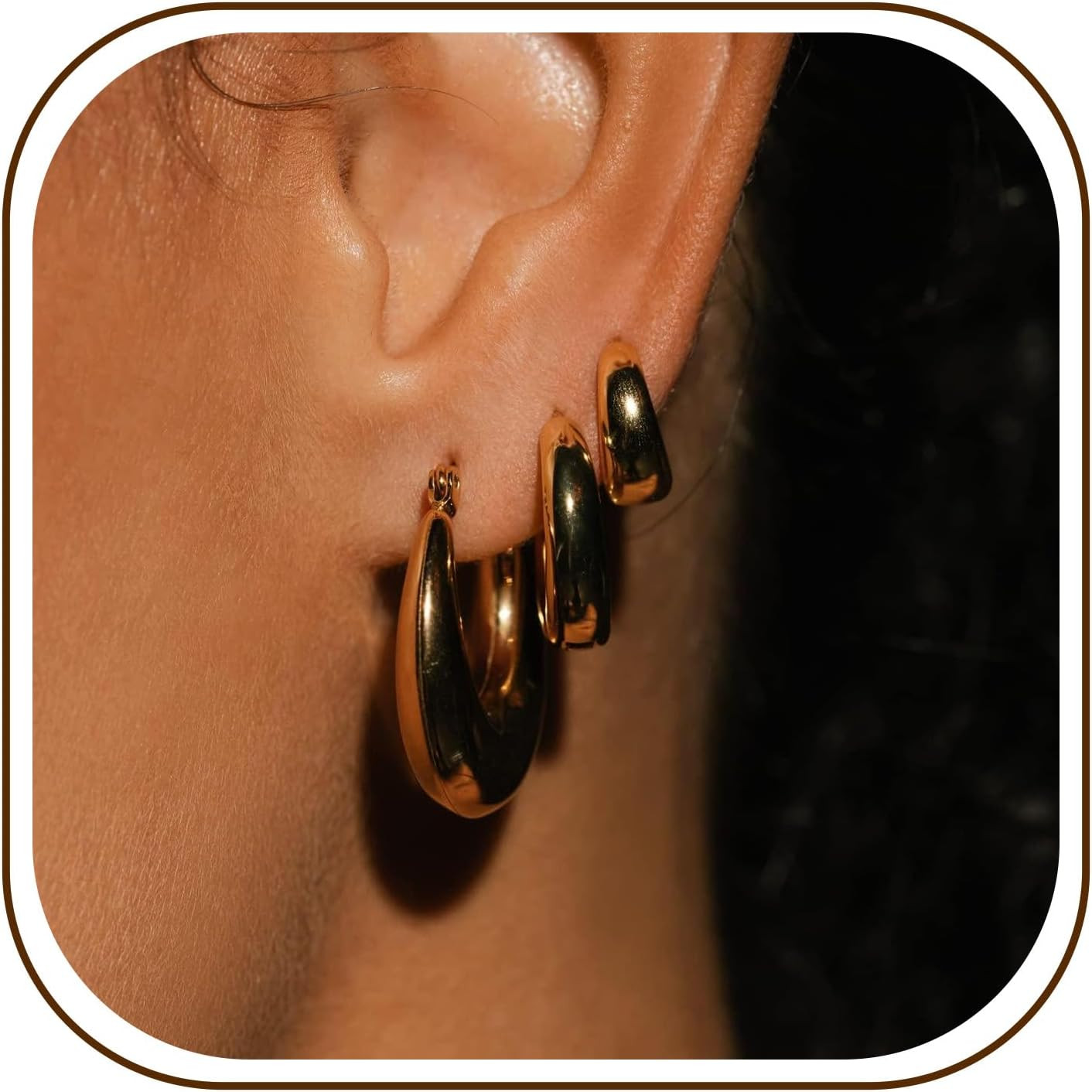 Chunky Gold Hoop Earrings for Women, 3 Pairs 14k Gold Plated/Silver Chunky Hoop Earrings Stack Set Thick Trendy Hypoallergenic Cartilage Earring for Multiple Piercing Jewelry Valentine Gift | Amazon (US)