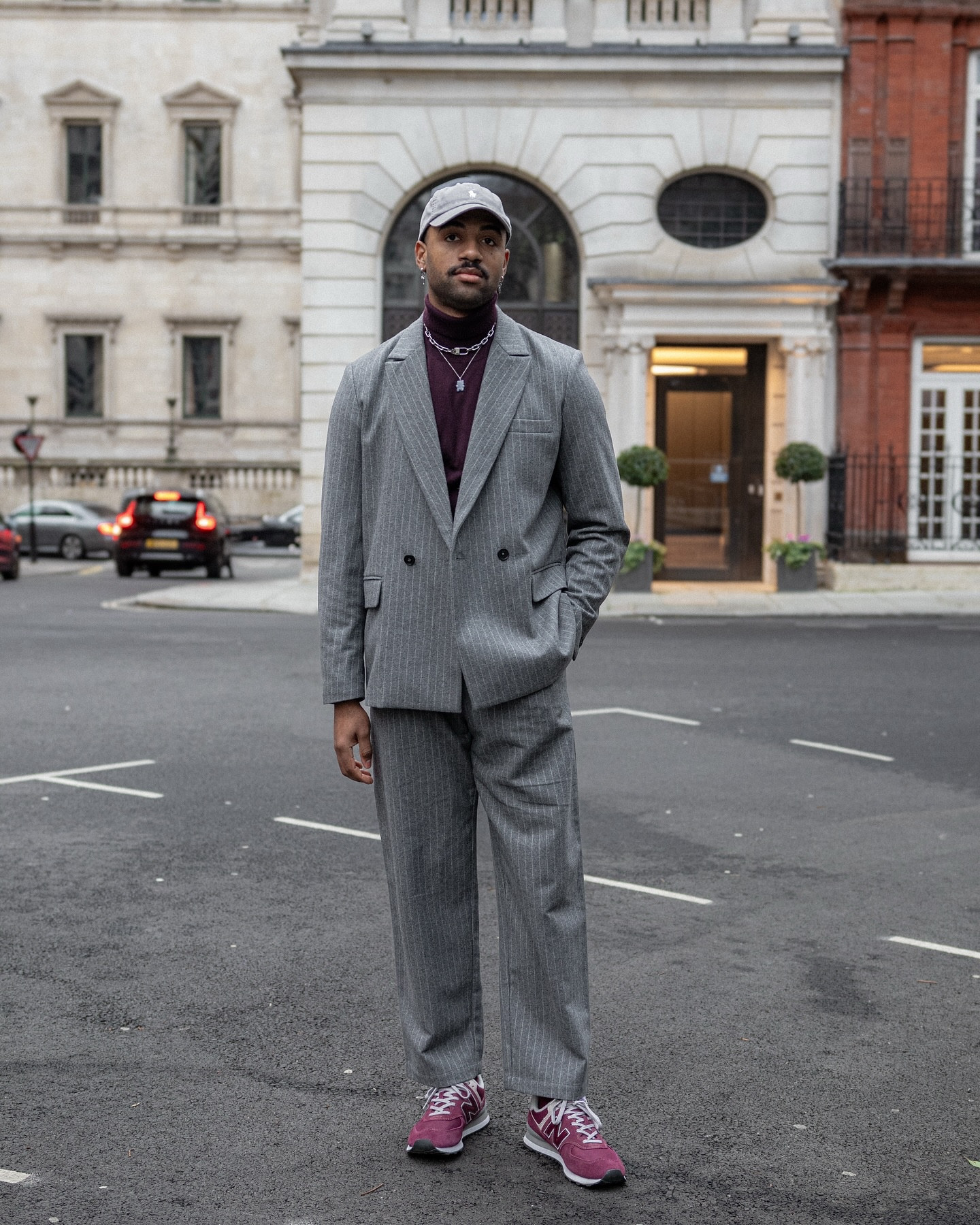 Grey Pinstripe Suit | Burgundy & Grey Outfit 
Burgundy Roll neck 
Burgundy New Balance Trainers 
Grey Cap 

#pinstripesuit #greysuit #tallmen #smartcasualstyle #menssuitstyle

#LTKeurope #LTKuk #LTKmens