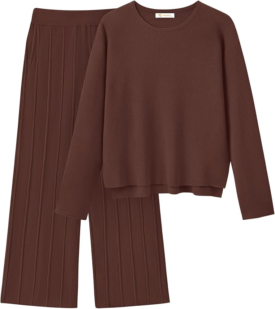 KIRUNDO Women's Fall 2 Piece Sweater Set Long Sleeve Knit Pullover Tops High Waist Pleated Wide L... | Amazon (US)