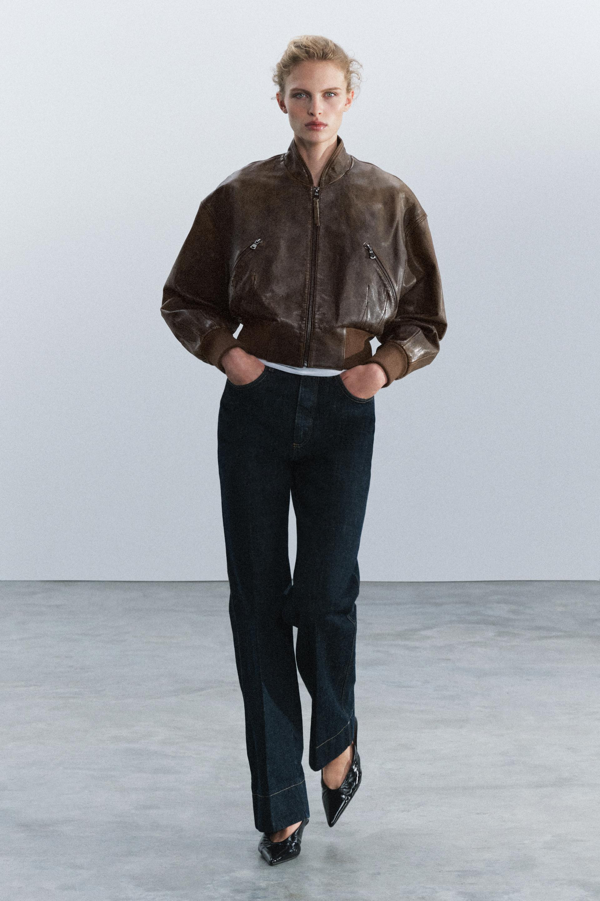 ZW COLLECTION 100% LEATHER CROPPED JACKET | Zara US