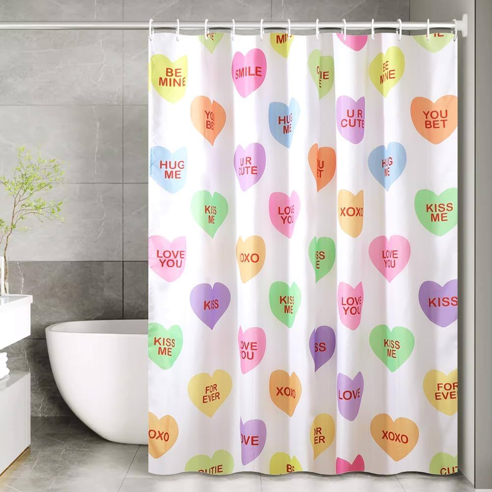 Bunny Chorus Valentines Shower Curtain, Valentines Day Decor Candy Heart Shower Curtain, Colorful... | Amazon (US)
