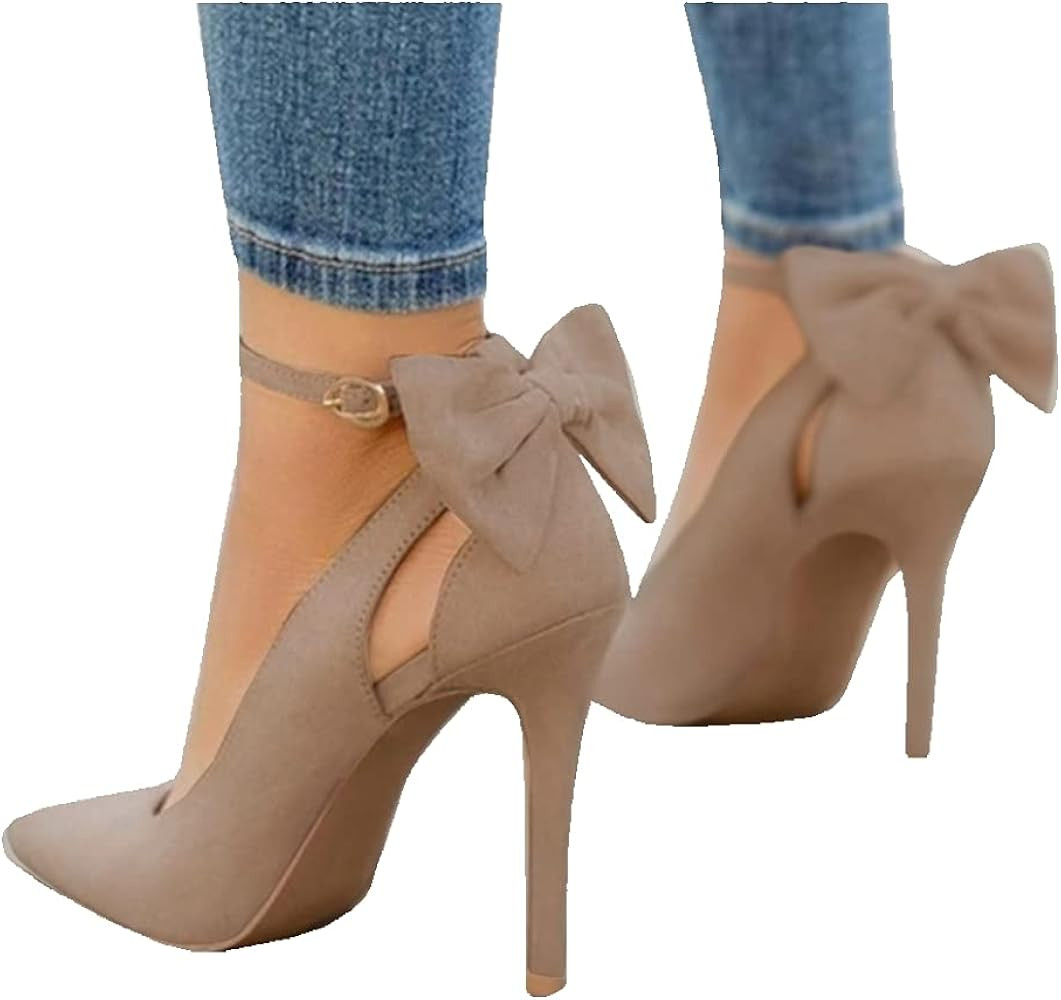 Fashare Womens High Heels Bow Tie Stiletto Ankle Strap Wedding Dress Pumps Shoes | Amazon (US)