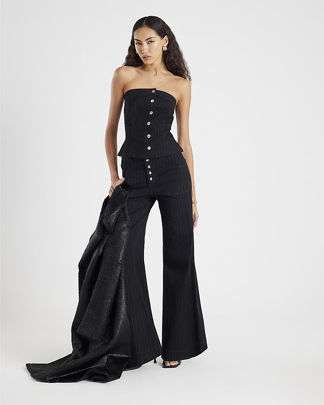 Black Pinstripe Palazzo Jeans | River Island UK & IE