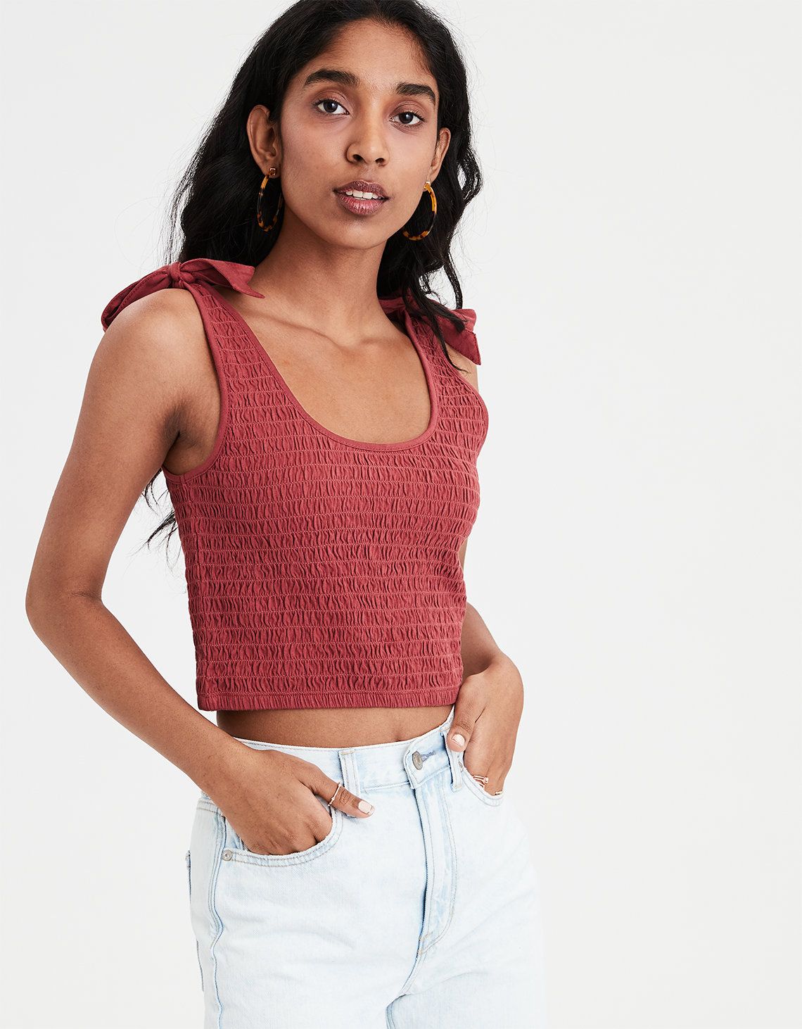 AE Smocked Tie Strap Tank Top | American Eagle Outfitters (US & CA)