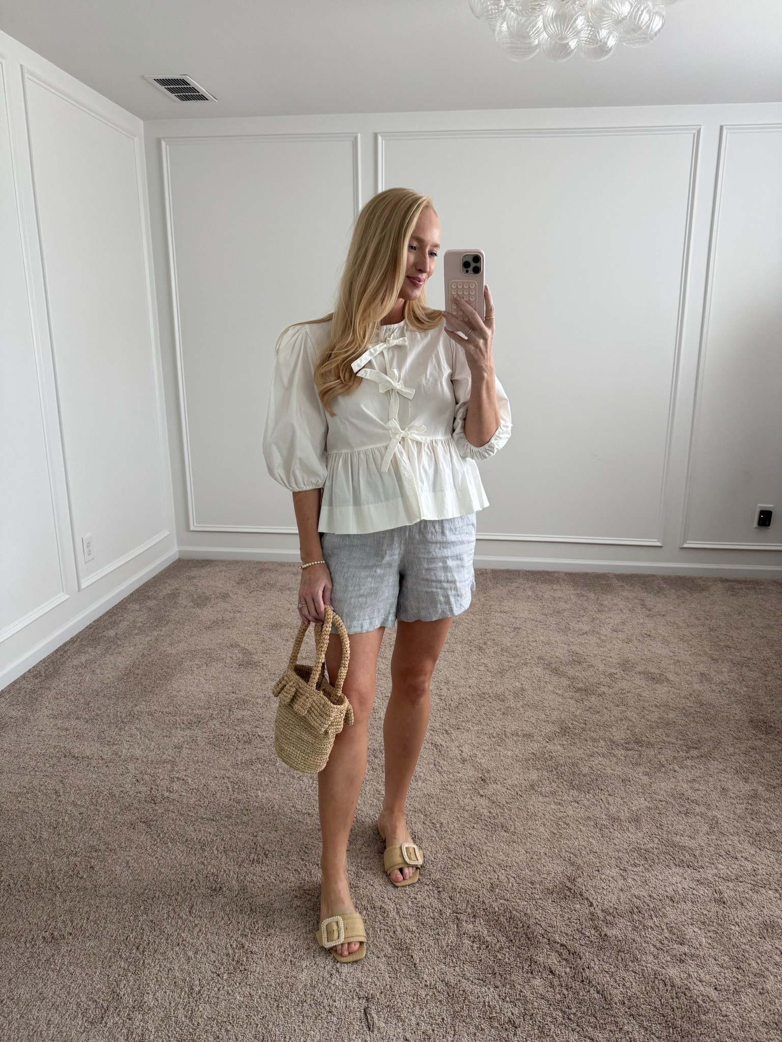 This would be a pretty 4th of July cookout outfit! Just add a pop of red with some earrings, a necklace, or a bag. Summer outfits // bump friendly outfits // 4th of July outfits // brunch outfits // shopping outfits // summer shorts 

#LTKSeasonal #LTKSummerEdit #LTKBump