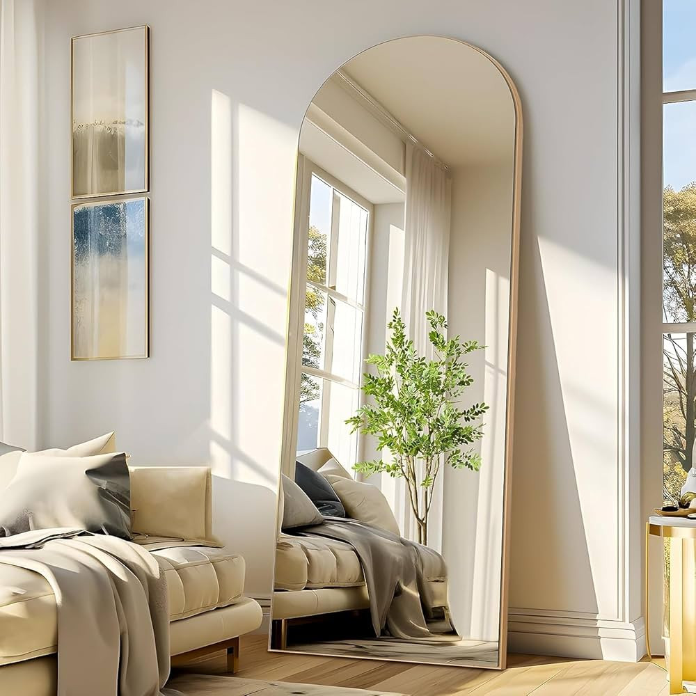 NeuType Arched Full Length Mirror, 65"x22" Wooden Thin Frame, Hanging or Leaning Against Wall, Ov... | Amazon (US)