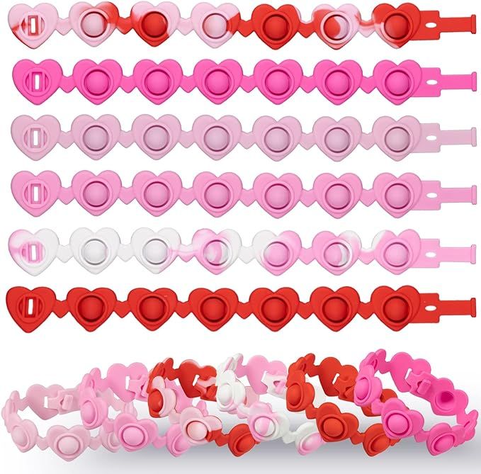 Pop It Bracelet Push Pop - Fidget Bracelets Red Pink Hearts Silicone Bubble Pop It Watch for Kids... | Amazon (US)