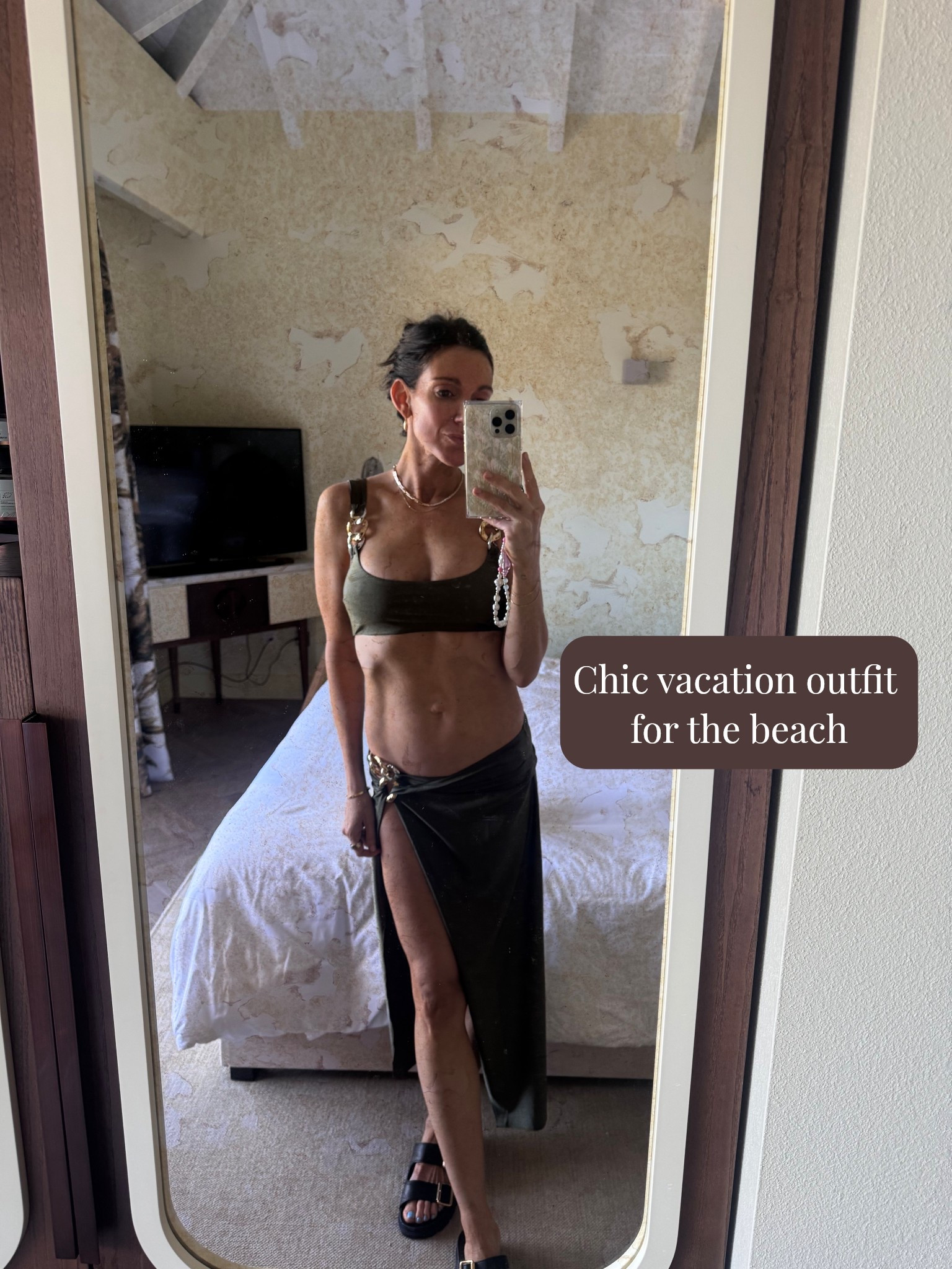 Absolutely obsessed with this chic matching set. It made the perfect vacation outfit for the beach / pool/ or even lunch! 

This olive green bikini with silver and gold embellishments was so flattering, I over wearing it! I got so many compliments on this beachy matching set. 

#LTKTravel #LTKSeasonal #LTKootd