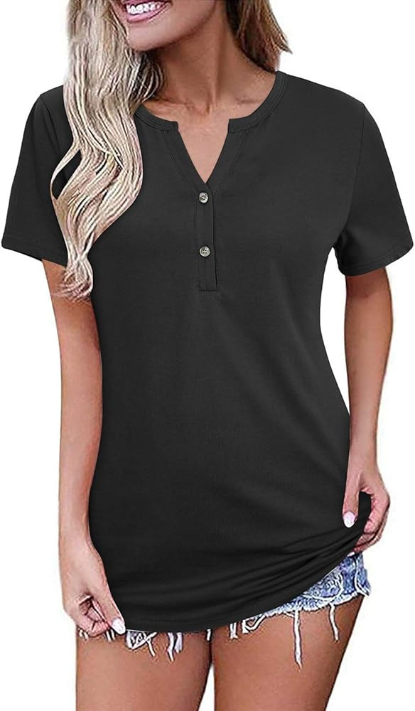 LAISHEN Women Long Sleeve V Neck Button Down T Shirt Color Block Casual Loose Tunic Tops Blouse | Amazon (US)