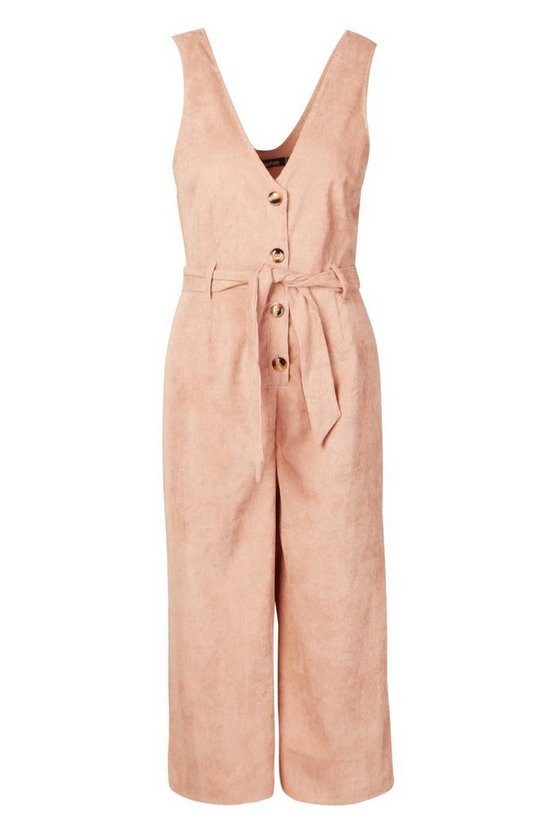 Cord Button Front Culotte Pinafore Jumpsuit | Boohoo.com (US & CA)
