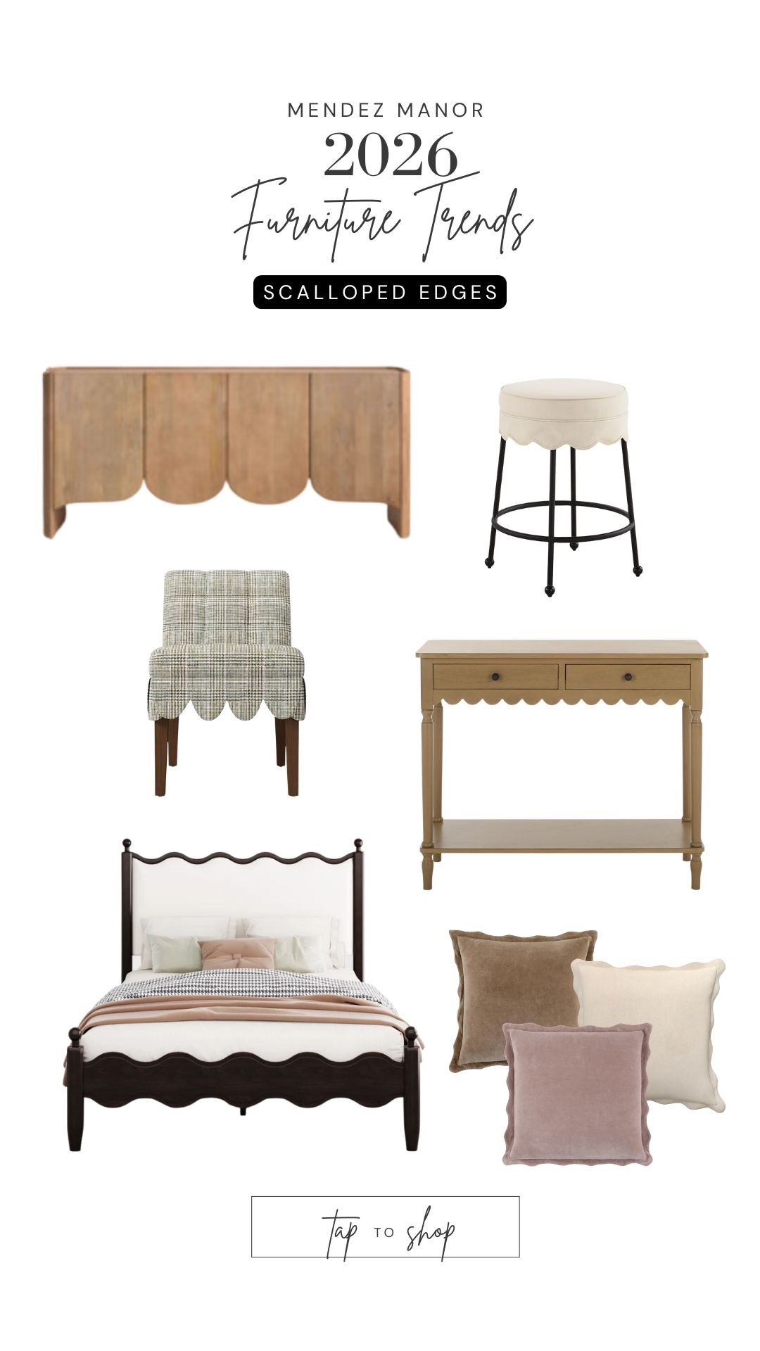 Furniture with scalloped edge details are trending! You can find scalloped edges on everything from dining chairs to console tables. 

#bedroomdecor #nurserydecor #homedecor #kitchen #diningroom

#LTKSaleAlert #LTKHome #LTKmomlife