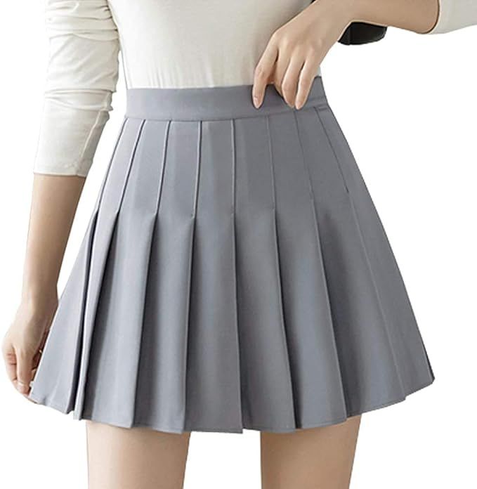 Girls Women High Waisted Pleated Skirt Plain Plaid A-line Mini Skirt Skater Tennis School Uniform... | Amazon (US)