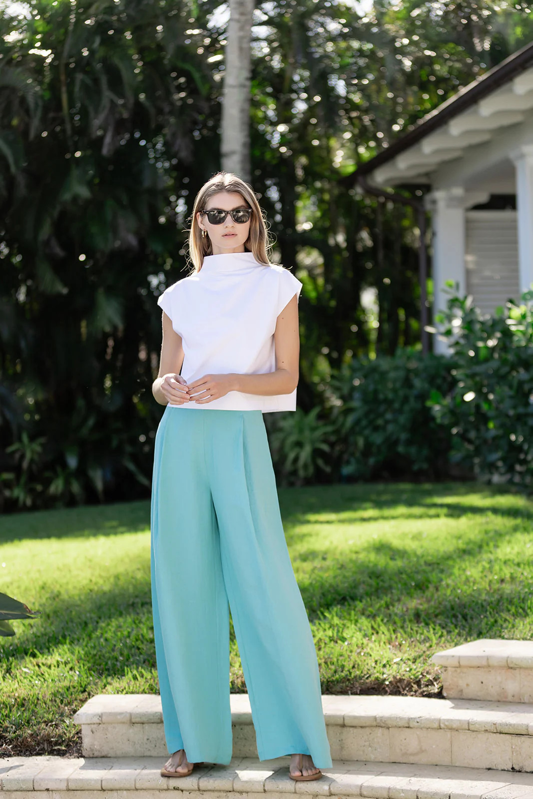 Beatriz Pant Linen - Dusty Aqua | Julia Amory