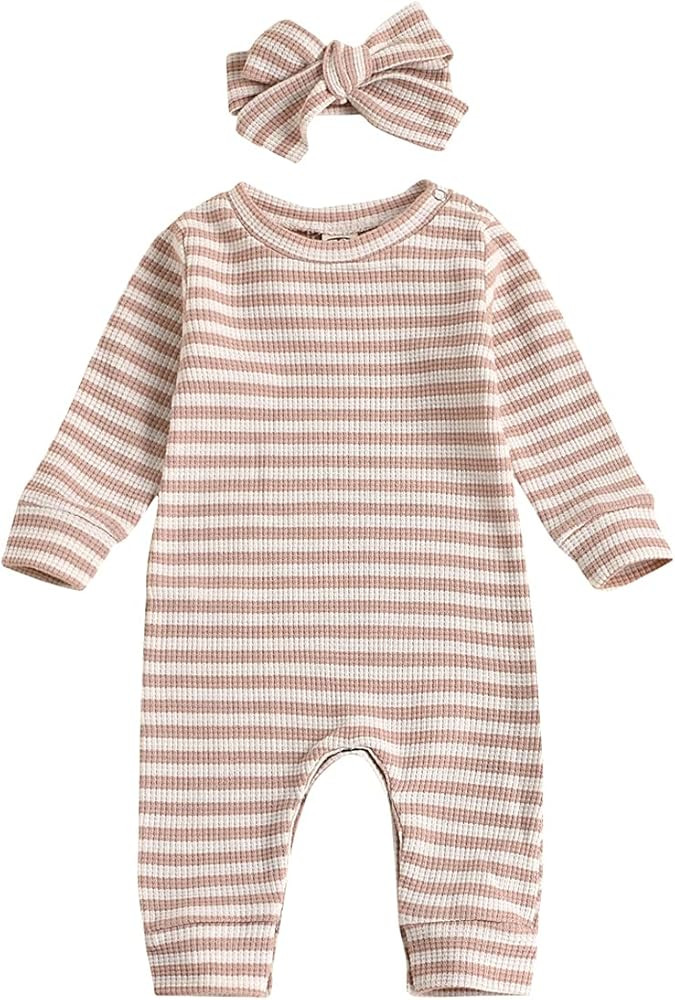 Aimaopao Newborn Infant Baby Girl Romper Bodysuit Girls Stripe Print One Piece Jumpsuit Pants Clothe | Amazon (US)