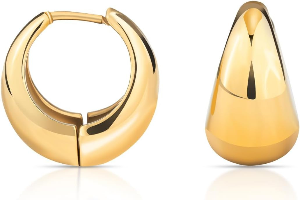 Chunky Gold Hoop Earrings for Women - 18K Gold Plated Vintage Style, Hypoallergenic Stainless Ste... | Amazon (US)