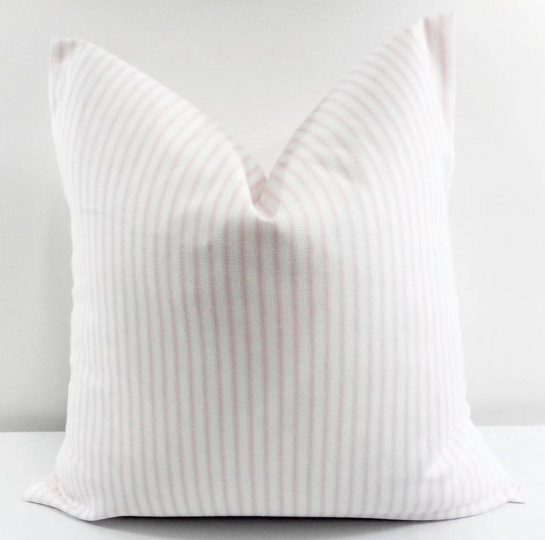FARMHOUSE PILLOW COVER. Pink Classic Stripe. Light Pink & white Sofa Pillow Cover. Stripe Sham Co... | Etsy (US)