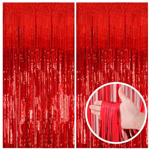 2 Pack Red Streamers Party Backdrop Christmas Decorations Foil Fringe Backdrop Curtains Carnival ... | Amazon (US)