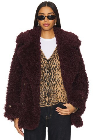 Sophie Faux Fur Peacoat in Vineyard Grape | Revolve Clothing (Global)