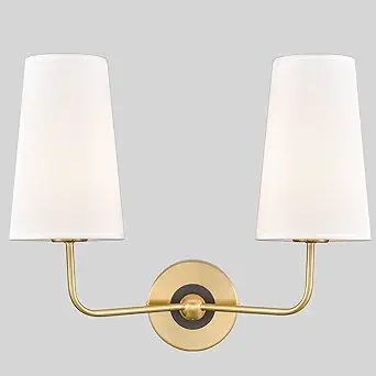 DAYCENT Vintage Gold Wall Sconce Hardwired with Fabric Shade Double Sconce Lamps for Living Room ... | Amazon (US)