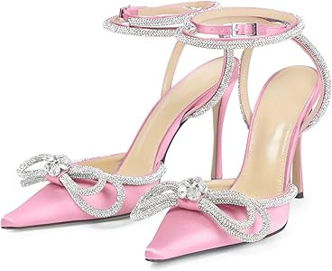 MIRAAZZURRA Women High Heeled Sandals Satin Sparkly Rhinestone Double Bow Sandals Pointy Toe Stil... | Amazon (US)