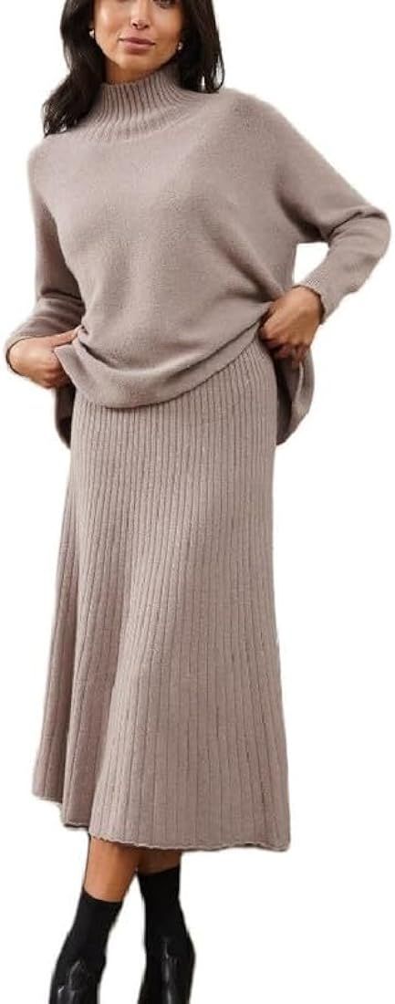 Women 2 Piece Sweater Set Rib Knit Oversized Pullover Top Bodycon Midi Skirt Set Casual Outfits D... | Amazon (US)