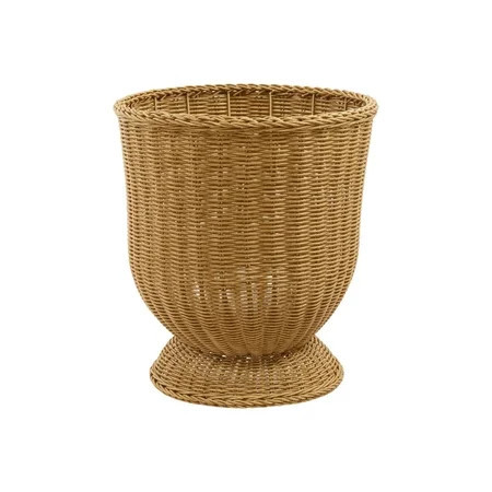 Yanxiao 15.7" Wicker Pedestal Planter, Beige Handwoven Synthetic Rattan Plant Pot, Indoor Outdoor Decorative Flower Basket for Houseplants, Floral Arrangements & Boho Home Decor | Walmart (US)