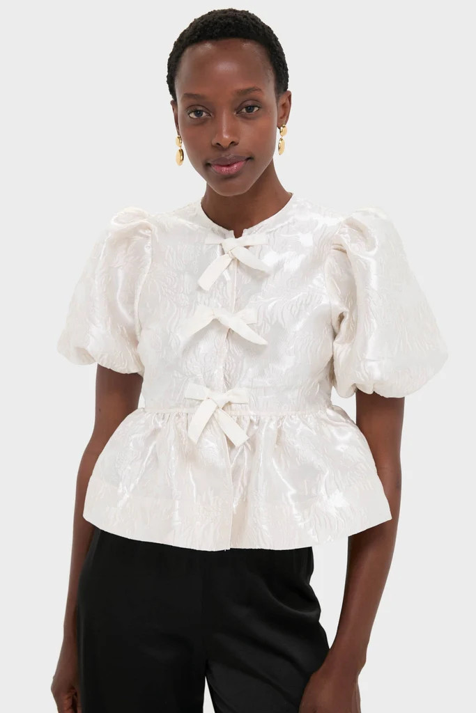 Egret Satin Cloque Peplum Blouse | Tuckernuck (US)