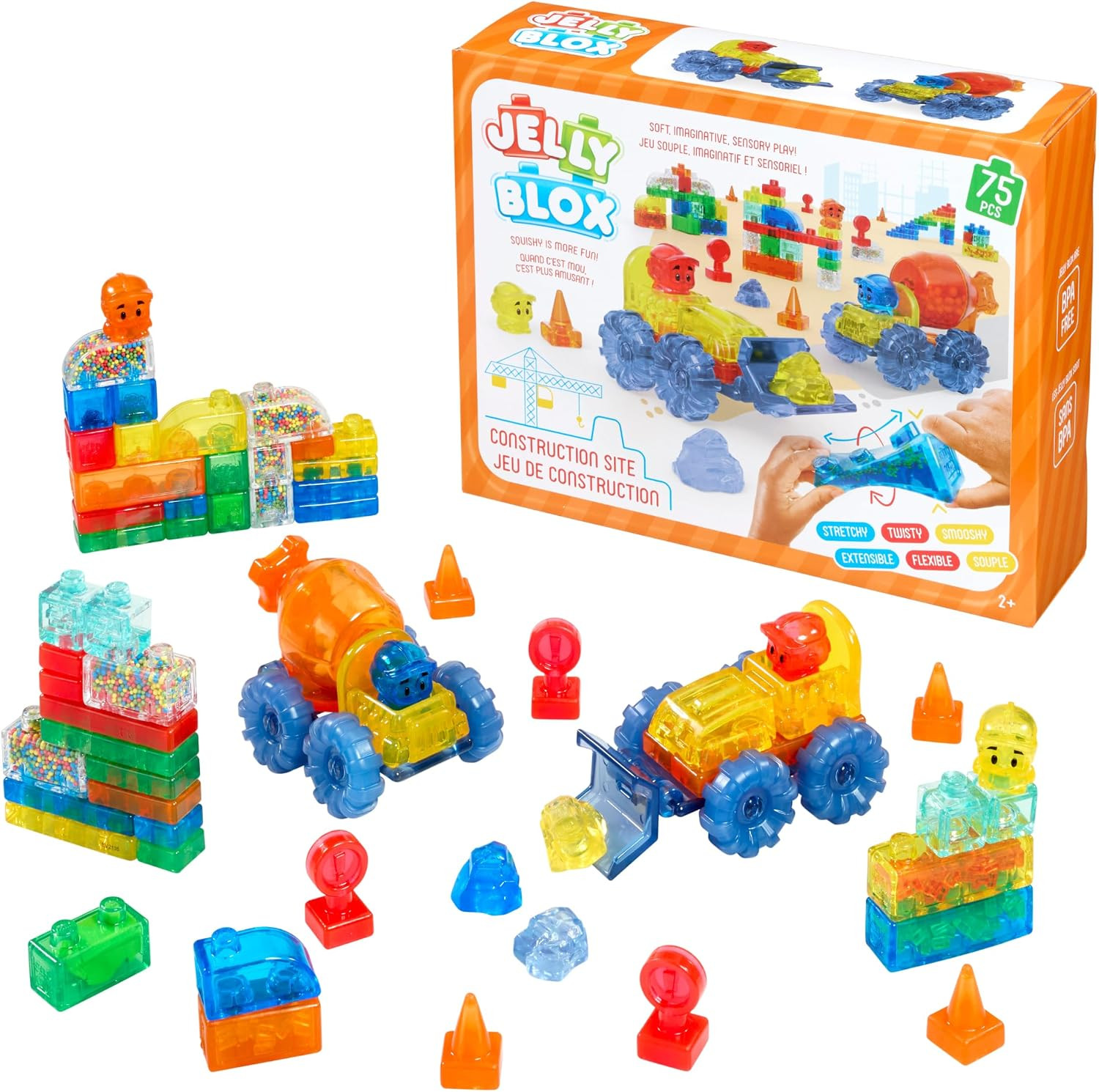 Jelly Blox Construction Site Set | Includes 75 Pieces | Toddler & Preschool Building Blocks Kids Can Squeeze, Stretch, Squish | Safety Tested & Ouch-Free | Tactile, Sensory Play Toy for Ages 2+ | Amazon (US)