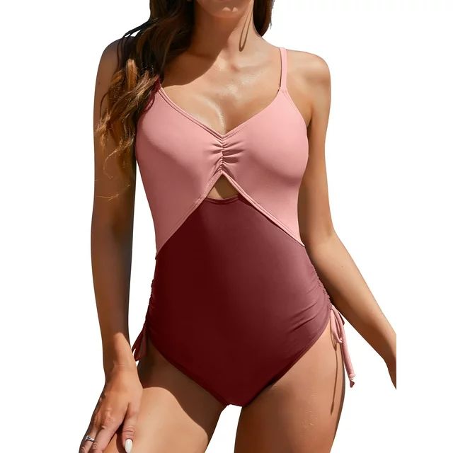 Charmo Womens Color Block One Piece Swimsuits V Neck Monokini Bathing Suits | Walmart (US)