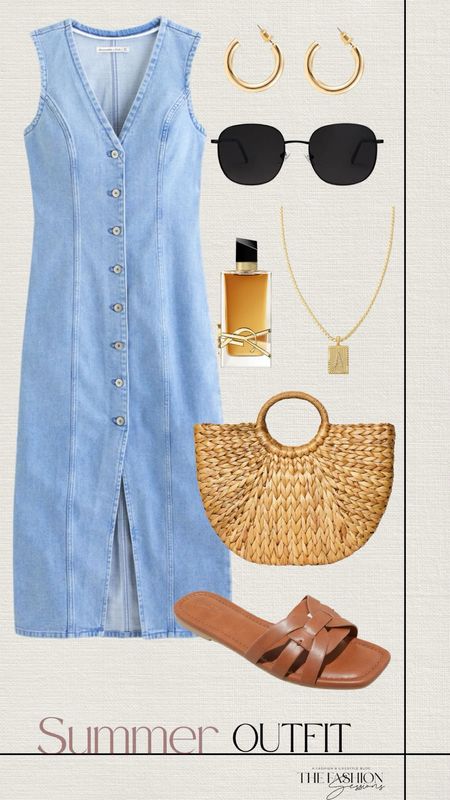 Summer Outfit | Denim Dress | Woven Bag | Gold Jewelry | 

#LTKSeasonal #LTKstyletip #LTKshoecrush