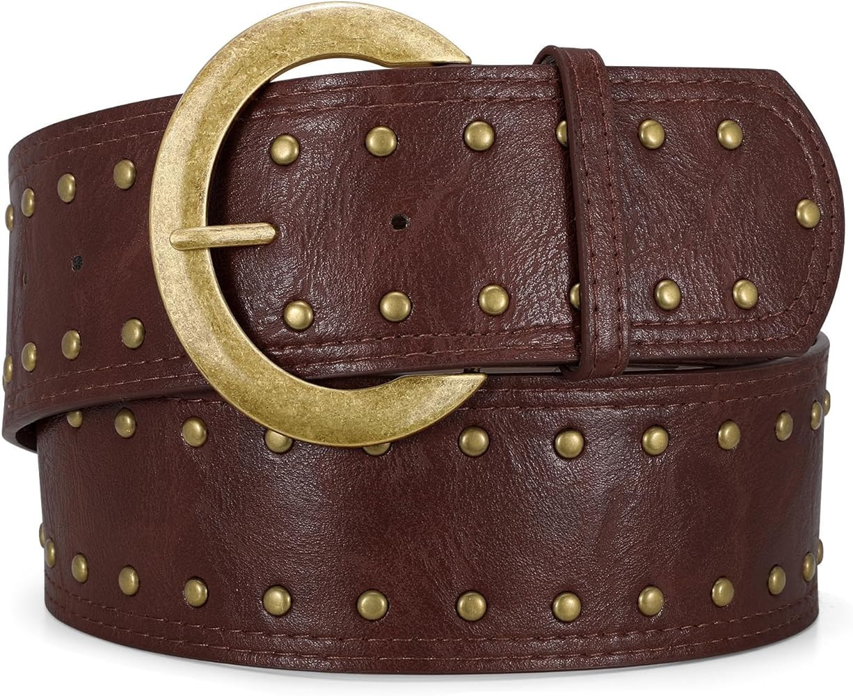 Wide Chunky Leather Belts for Women 2.3" Western Vintage Boho Studded Thick Waist Belt for Dresse... | Amazon (US)