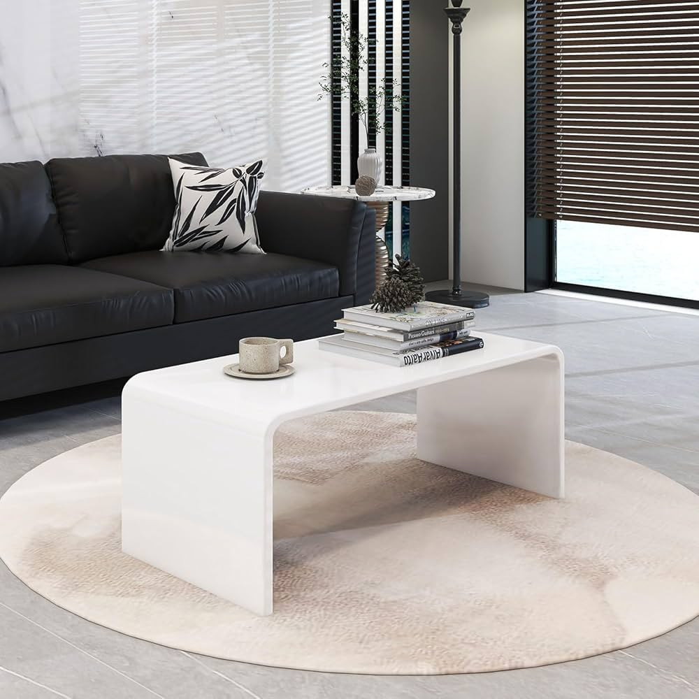 Premium Acrylic Coffee Table, 32" L x 16" W x16'' H x3/5'' Thick, White Modern Decorative Waterfa... | Amazon (US)
