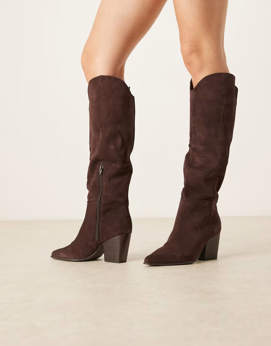 ALDO Kaely western detail knee high boots in dark brown suede-Black | ASOS (Global)