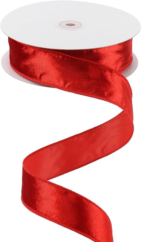 MEEDEE Red Velvet Ribbon 1.5 Inch Velvet Wired Ribbon 25 Yards Crushed Velvet Ribbon Spool Velvet... | Amazon (US)