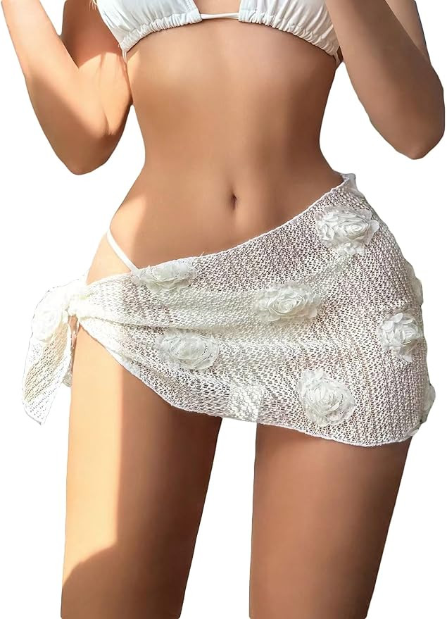 Women's Floral Appliques Knot Side Summer Bikini Cover Up Skirt | Amazon (US)