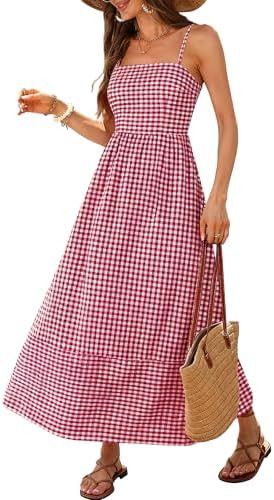 Caracilia Womens Maxi Dresses Striped, Adjustable Straps Smocked A-Line, Flowy Long Sundress, Cut... | Amazon (US)