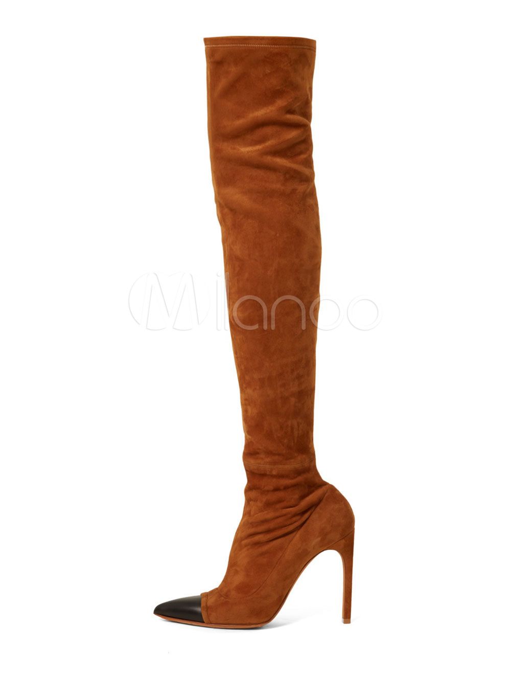 Over Knee Boots Brown Thigh High Boots Nubuck Pointed Toe High Heel Women Boots | Milanoo