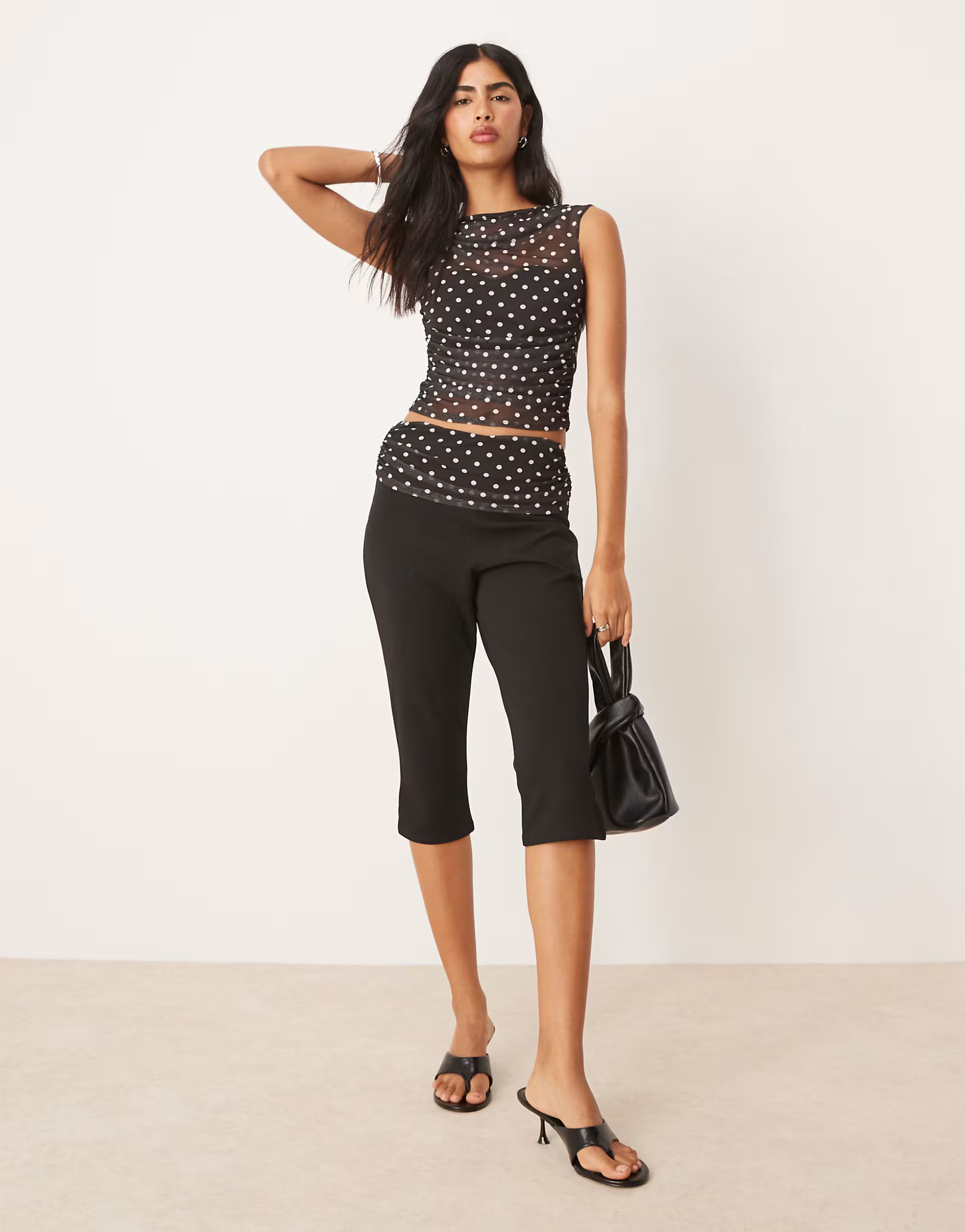 ASOS DESIGN co-ord capri trousers with mesh detail in black polka dot | ASOS (Global)