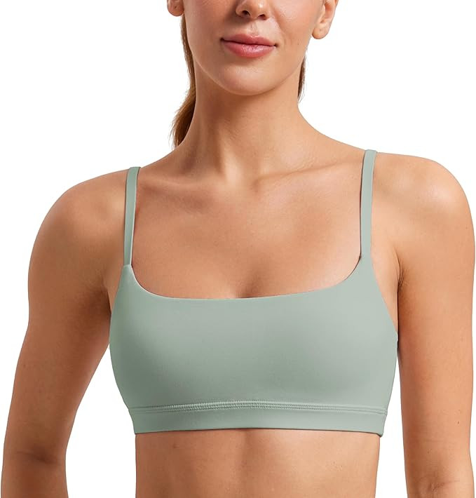 CRZ YOGA Butterluxe Adjustable Spaghetti Strap Sports Bras for Women - Scoop Neck Wireless Padded... | Amazon (US)