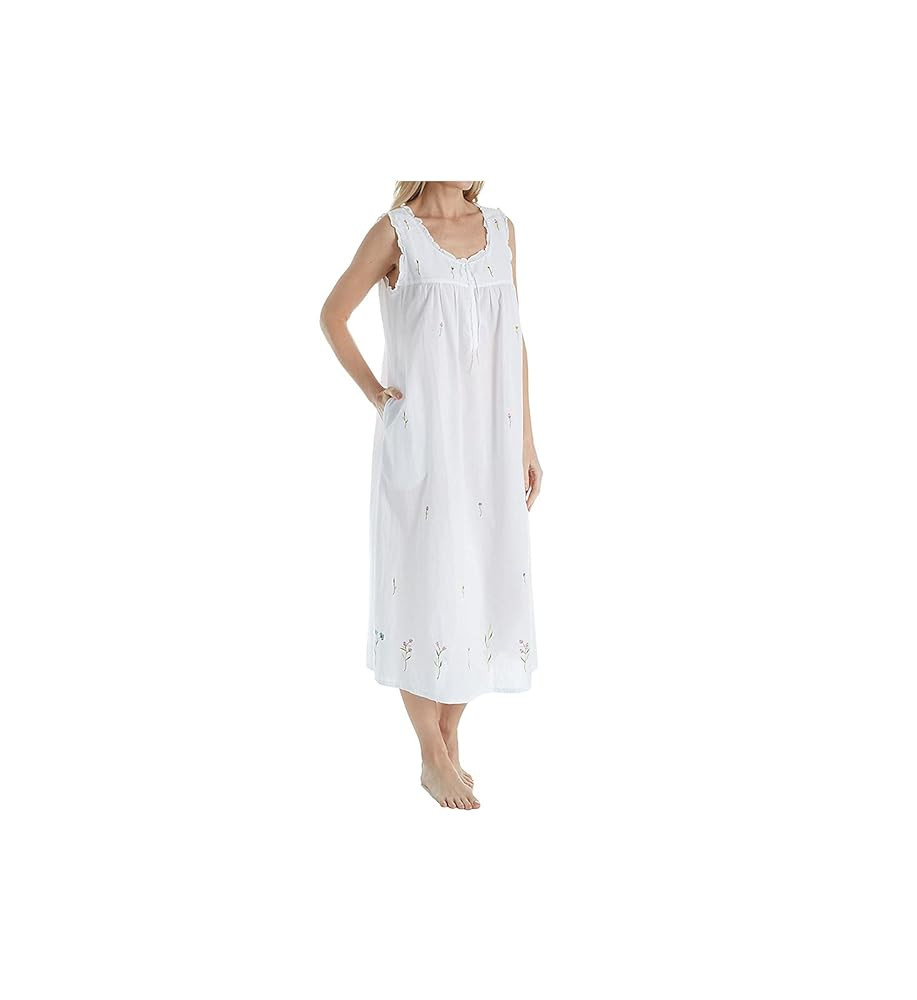 LA CERA Women's 100% Cotton White Nightgown, Sleeveless, Scoop Neck, Embroidered Gown | Amazon (US)