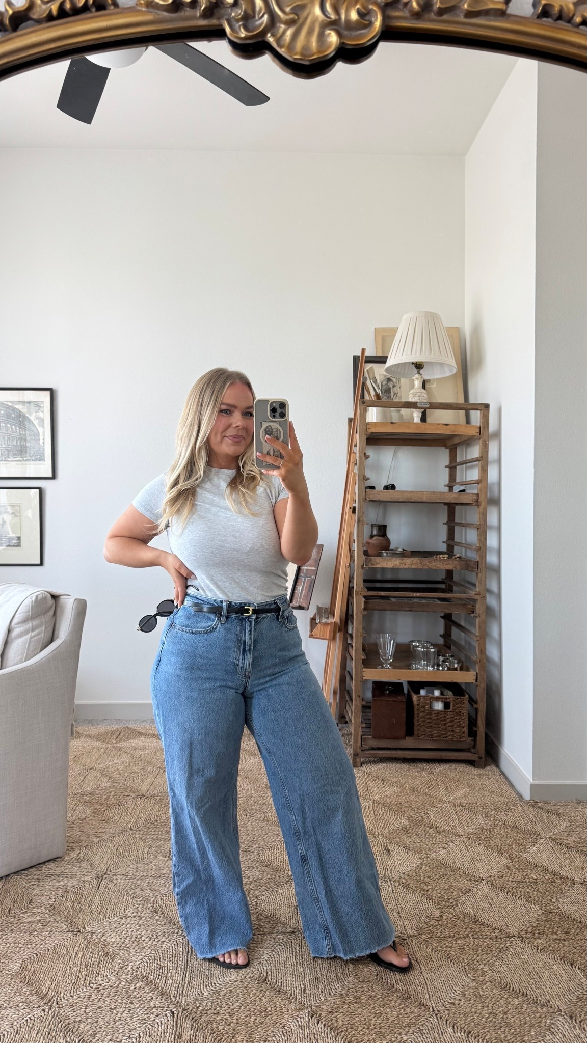 Always in jeans and a T-Shirt! I’m in size am in shirt and size 29R in jeans! 