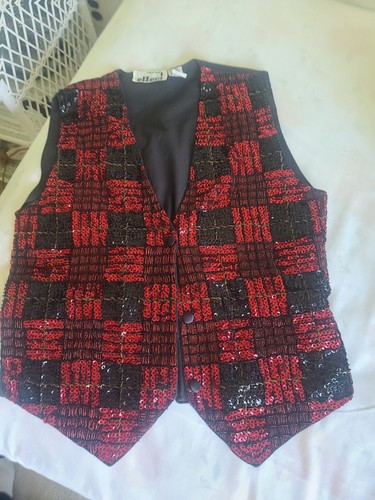 Vintage Red /Black Sequin BEADED  Vest Size MEDIUM Womens  | eBay | eBay CA