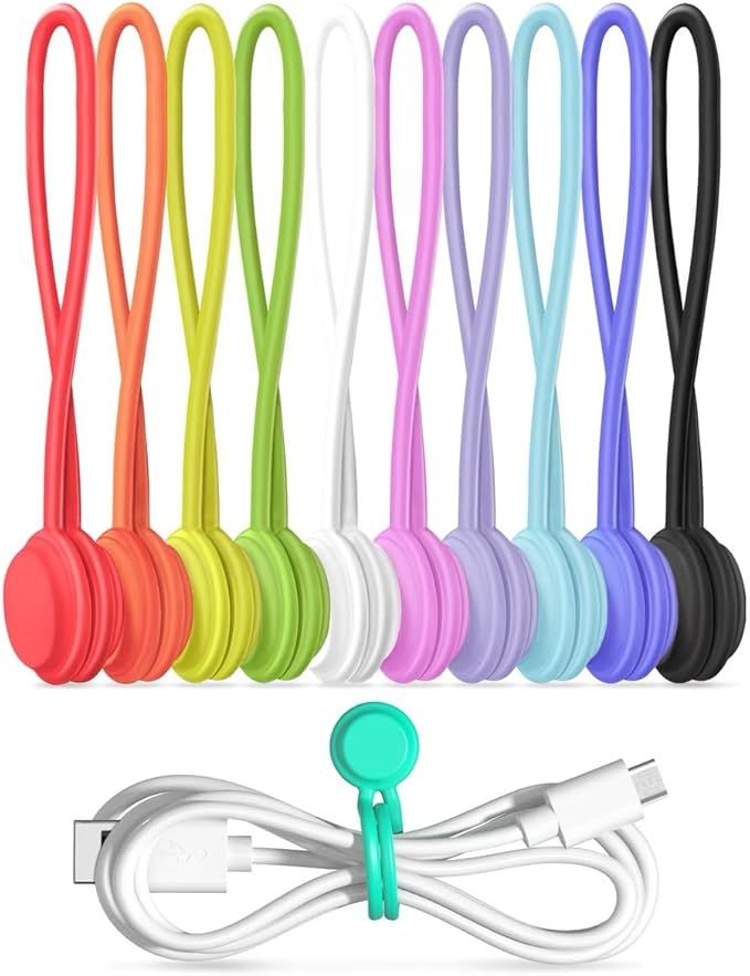 Reusable Magnetic Cable Ties 10 Colors Silicone Twist Ties for Cord Cable Organizer and Bundling,... | Amazon (US)
