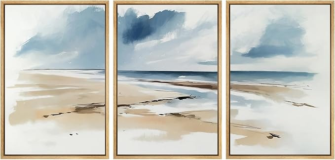 Amazon.com: SIGNWIN Framed Canvas Print Wall Art Set Coastal Beach Horizon Blue and Tan Seascape ... | Amazon (US)