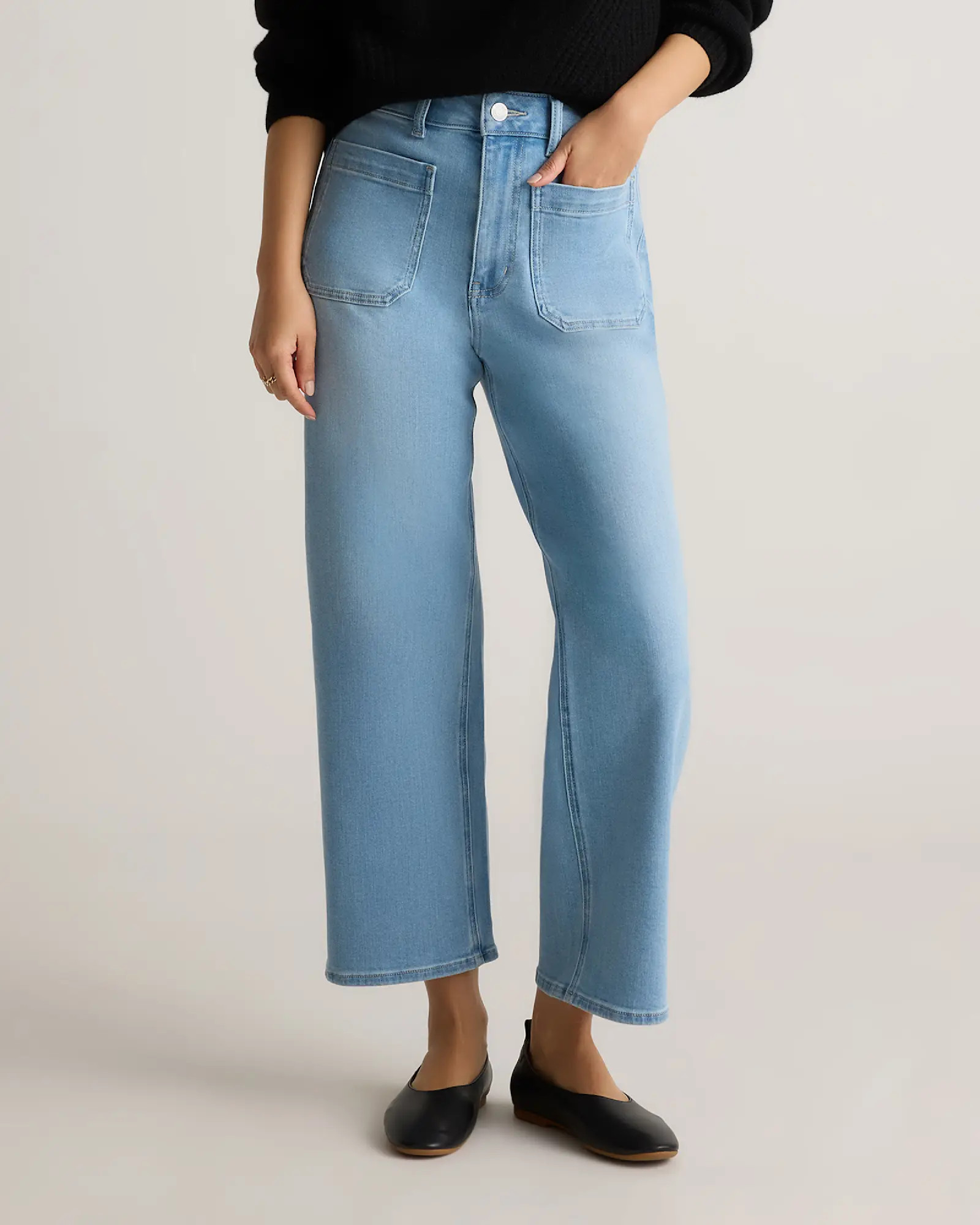 Bella Stretch Patch Pocket Wide Leg Jeans in Frosted Blue | Quince