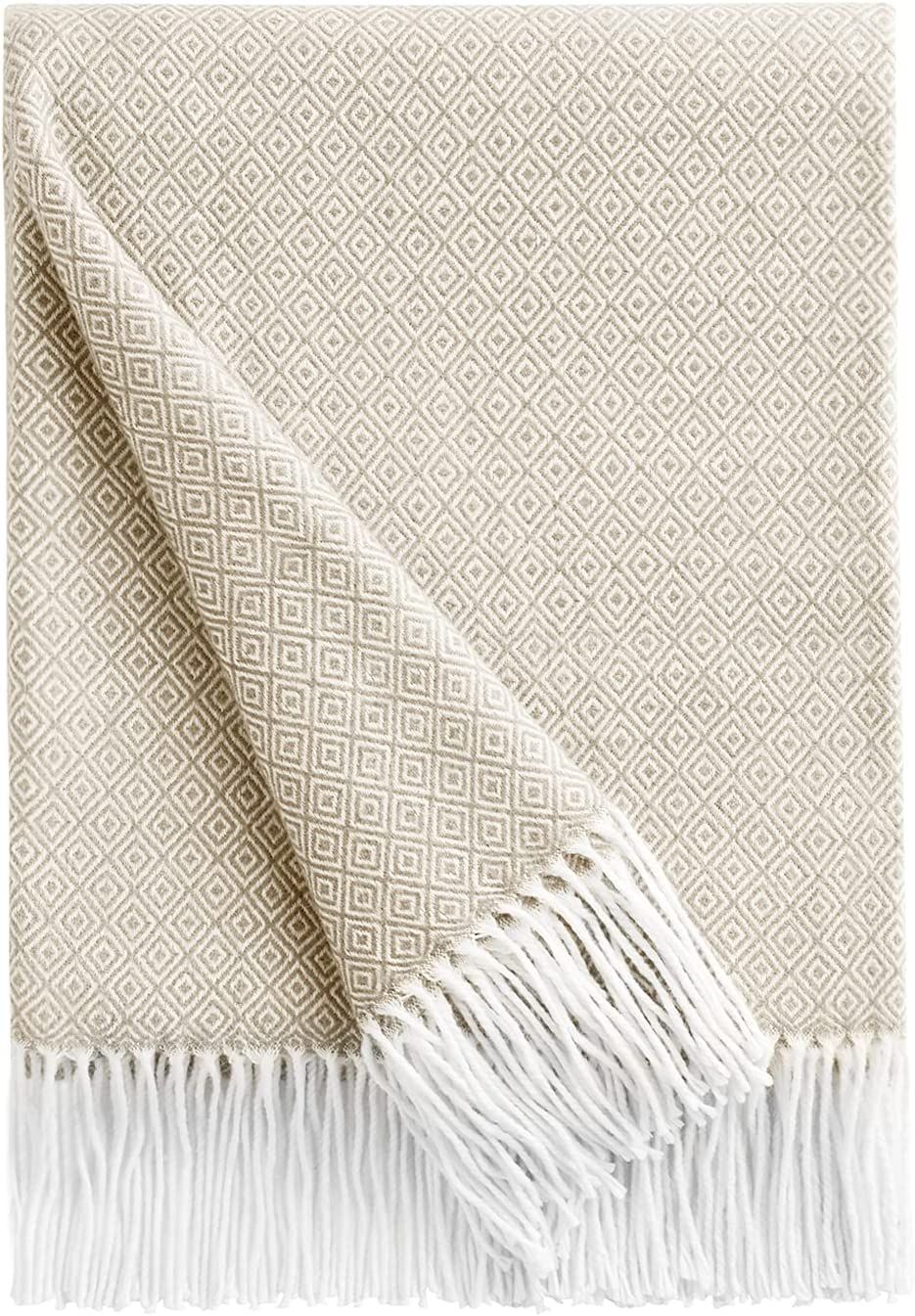 BOURINA Decorative Diamond Lattice Faux Cashmere Fringe Throw Blanket Lightweight Soft Cozy for B... | Amazon (US)