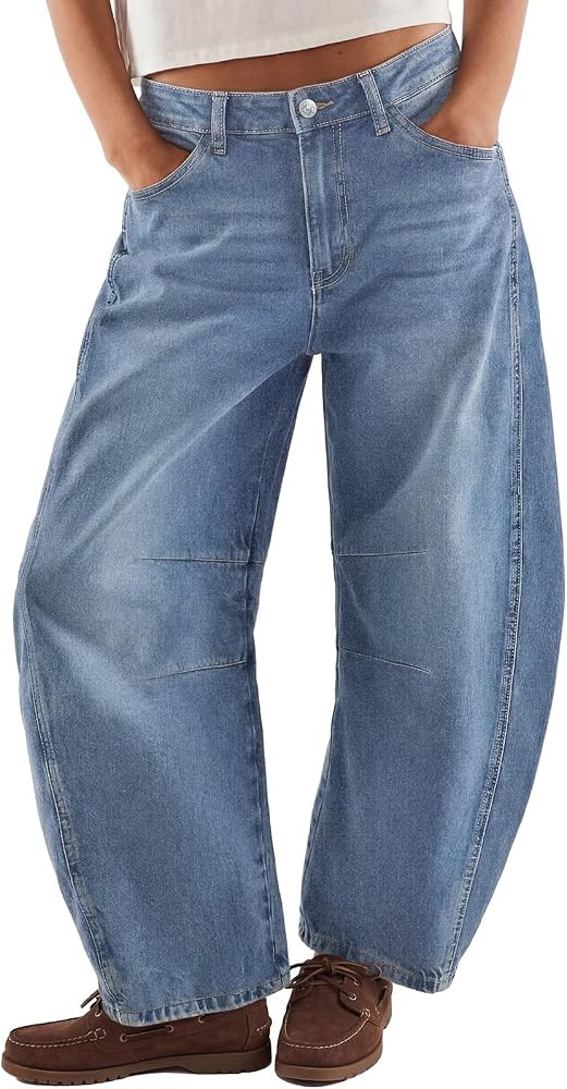 Trendy Queen Women‘s Barrel Jeans - Wide Leg & High Waisted Denim Pants with Curved Hem and Sla... | Amazon (US)